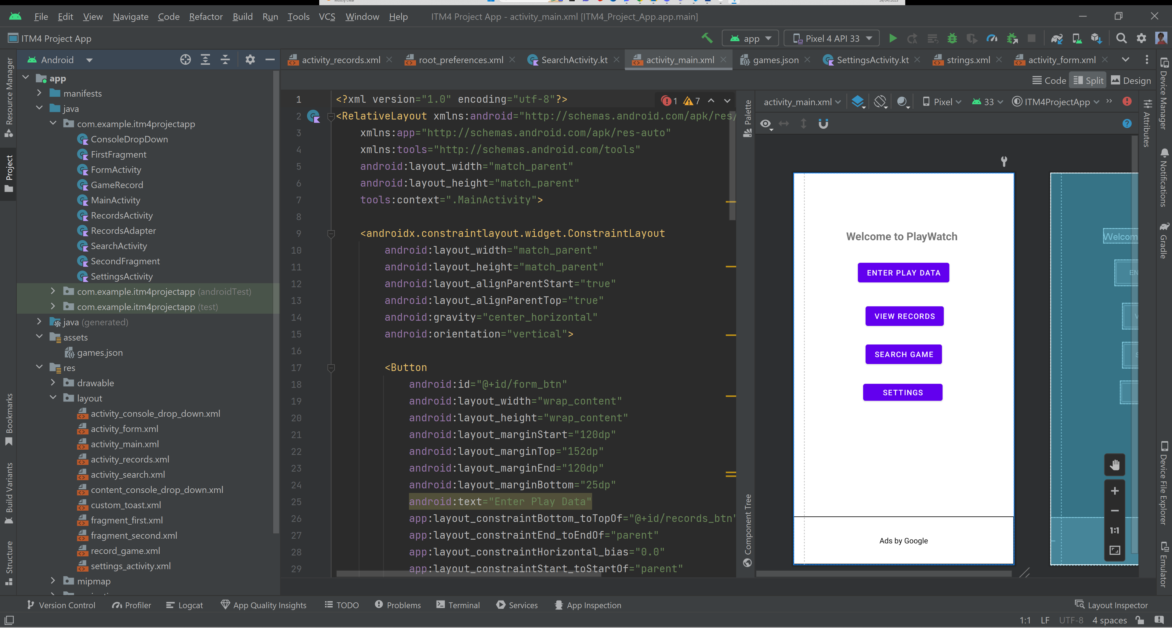 PlayWatch in Android Studio Environment