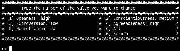 An image showing how a user can change the current OCEAN values