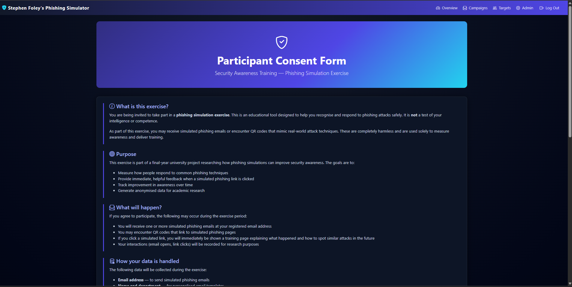 Informed consent flow with GDPR-aware messaging