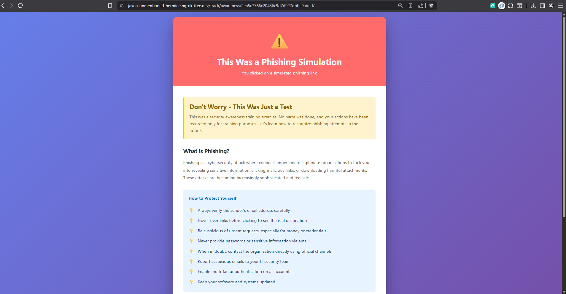 Post-submission training page showing red flags for the scenario