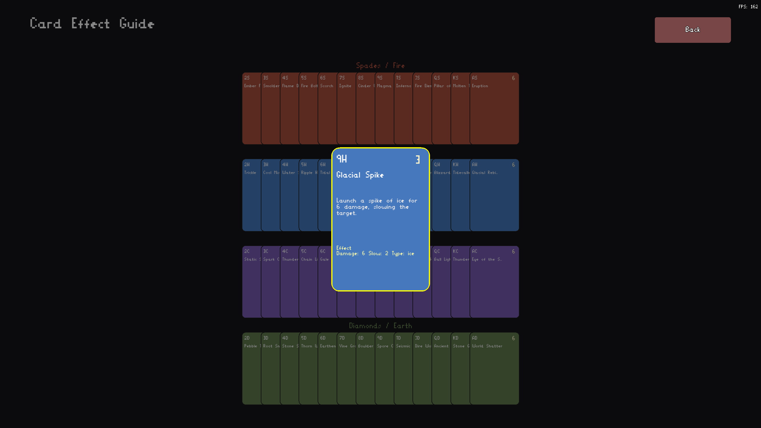 Card mapping reference screen