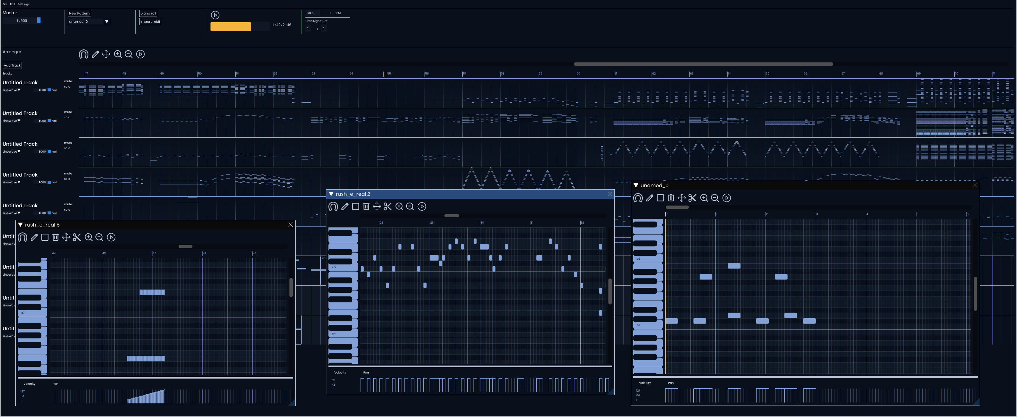 MIDI Sequence Editor piano roll interface