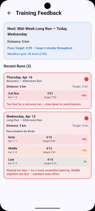 Smart Marathon Runner — Home screen