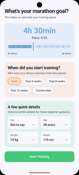 Setup training screen