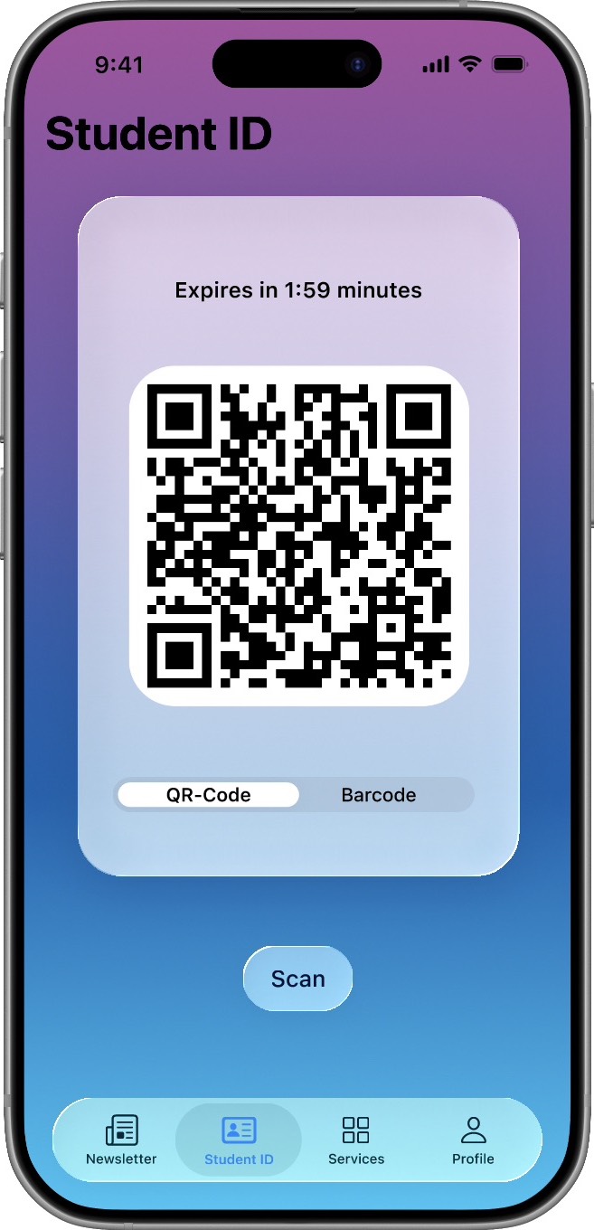 Mockup of the digital student ID screen back