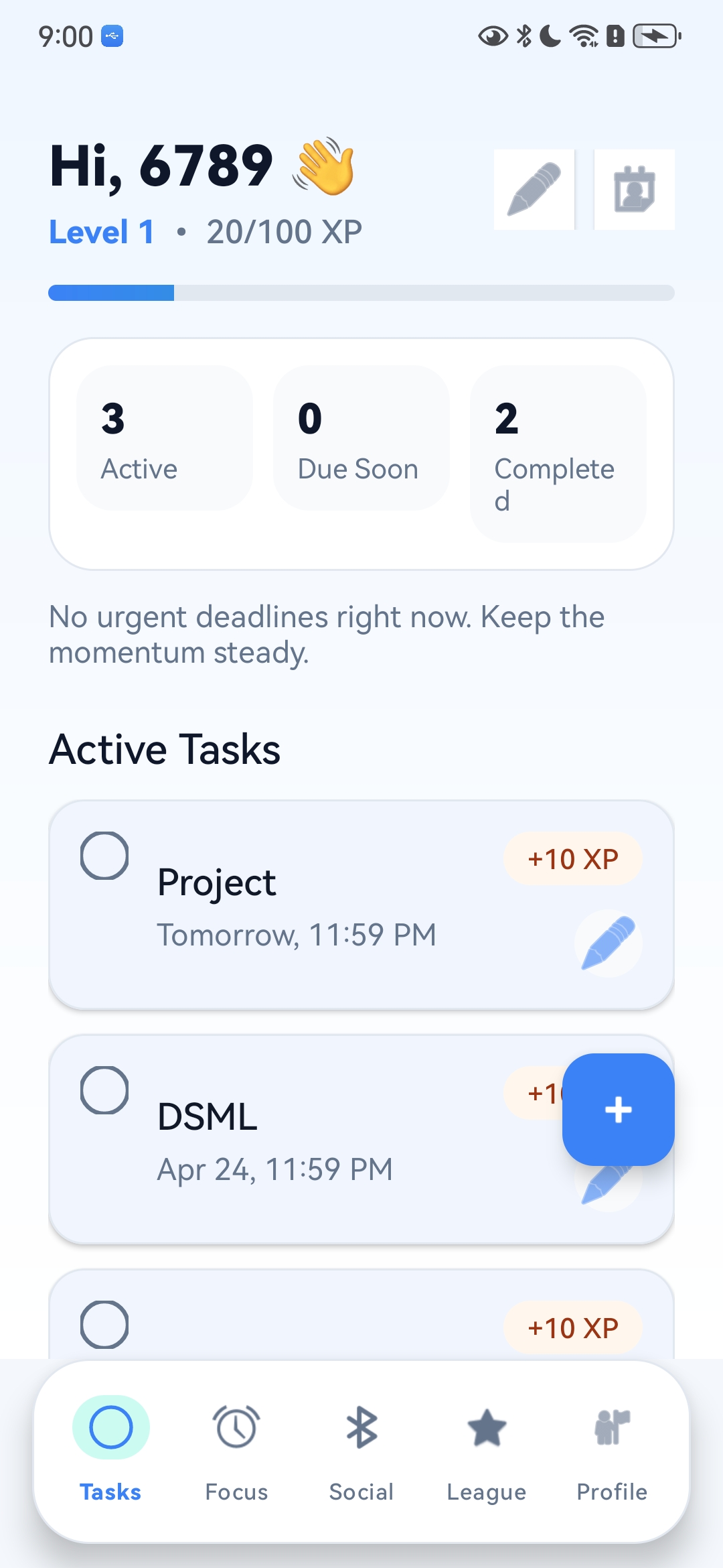 Meet & Merit task list screen